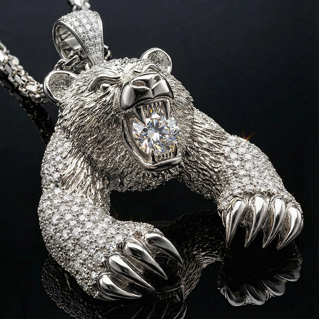 Iced Out Bear Bites Round Cut Diamond Pendant Moissanite - Image 3