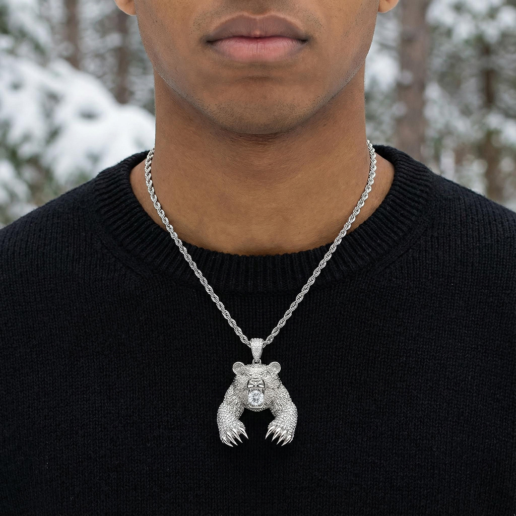 Iced Out Bear Bites Round Cut Diamond Pendant Moissanite - Image 4
