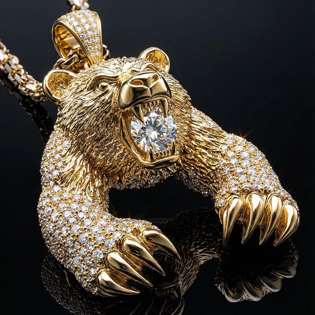Iced Out Bear Bites Round Cut Diamond Pendant Moissanite - Image 5