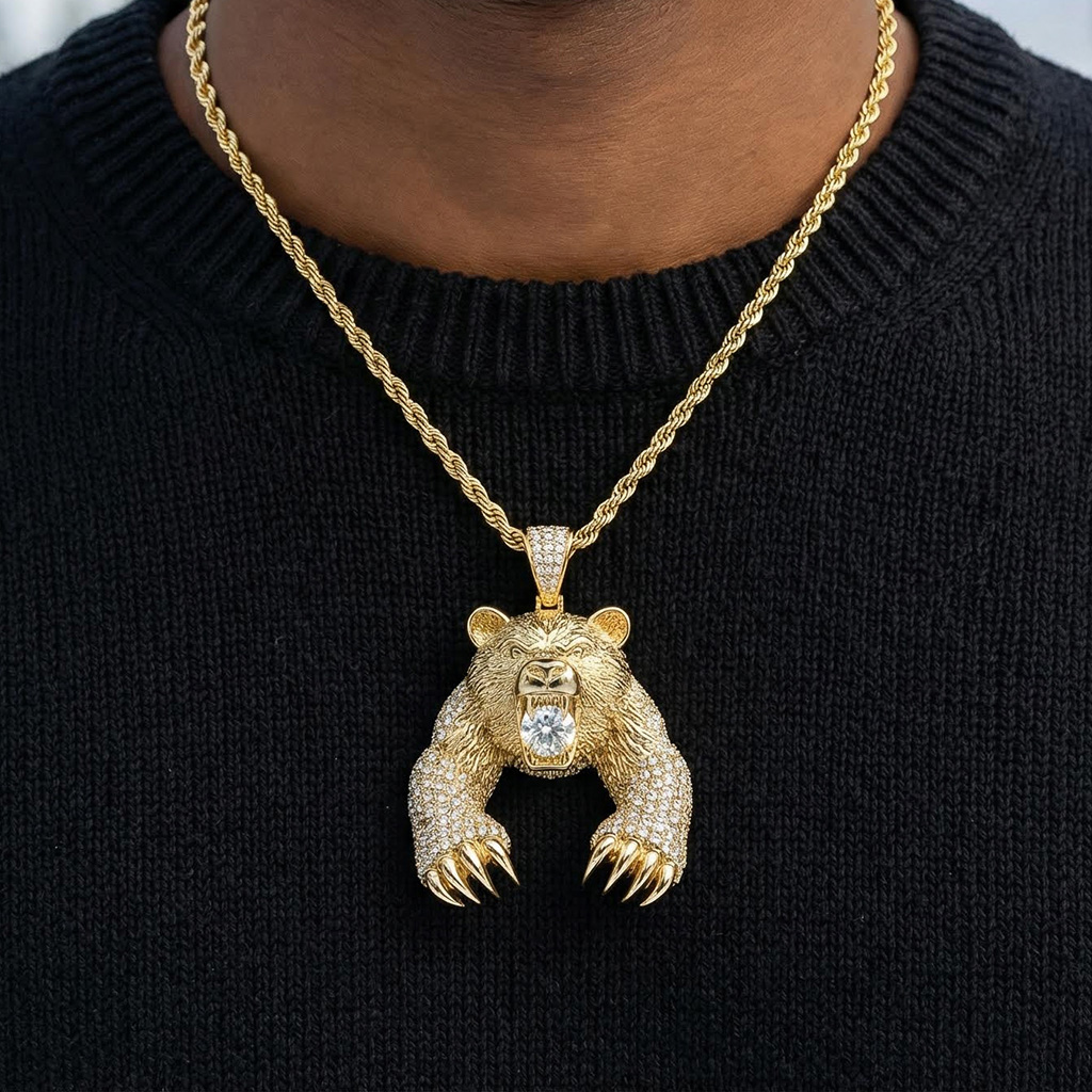 Iced Out Bear Bites Round Cut Diamond Pendant Moissanite - Image 6