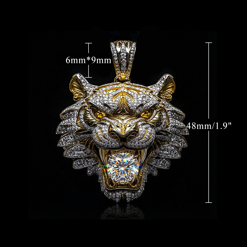 Micro Pave Tiger Bites Round Cut Diamond Pendant Moissanite - Image 6