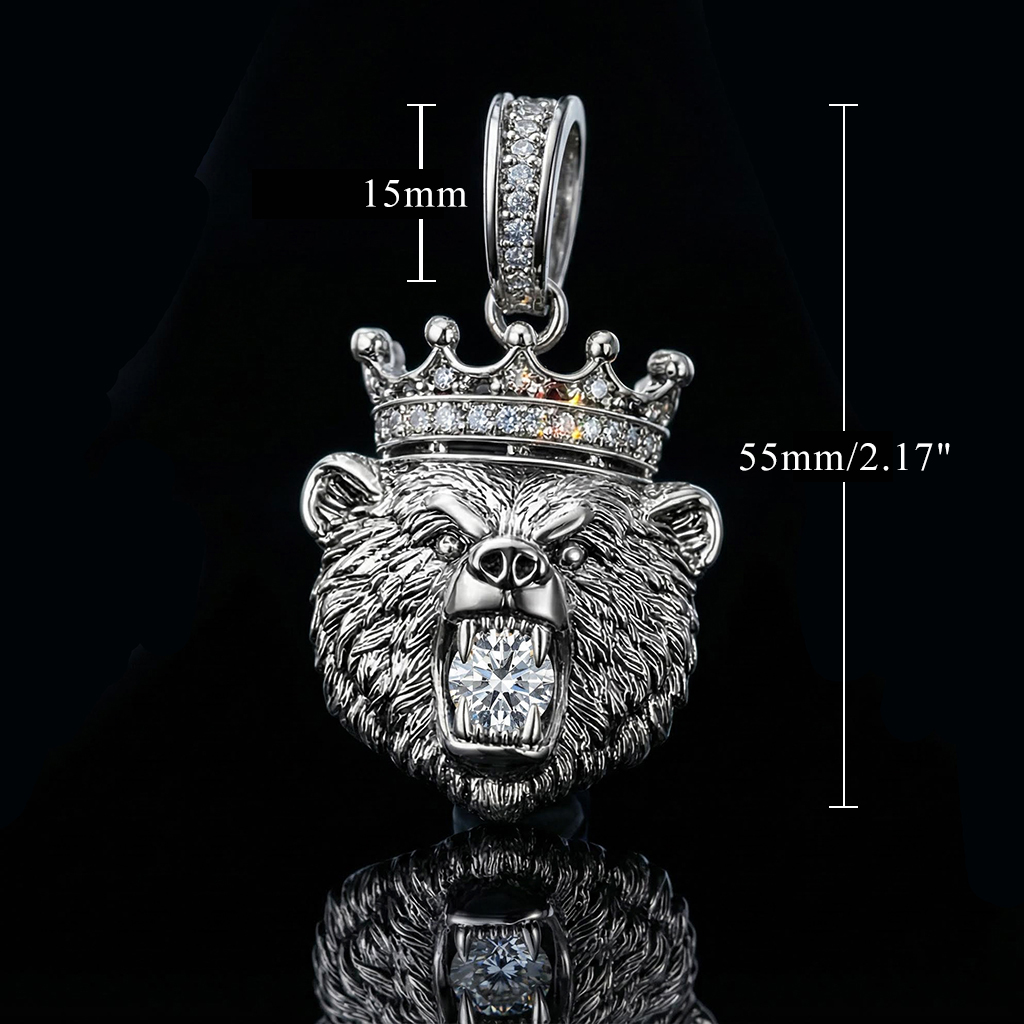 Iced Out Bear Bites Round Cut Diamond Crown Pendant Moissanite - Image 3