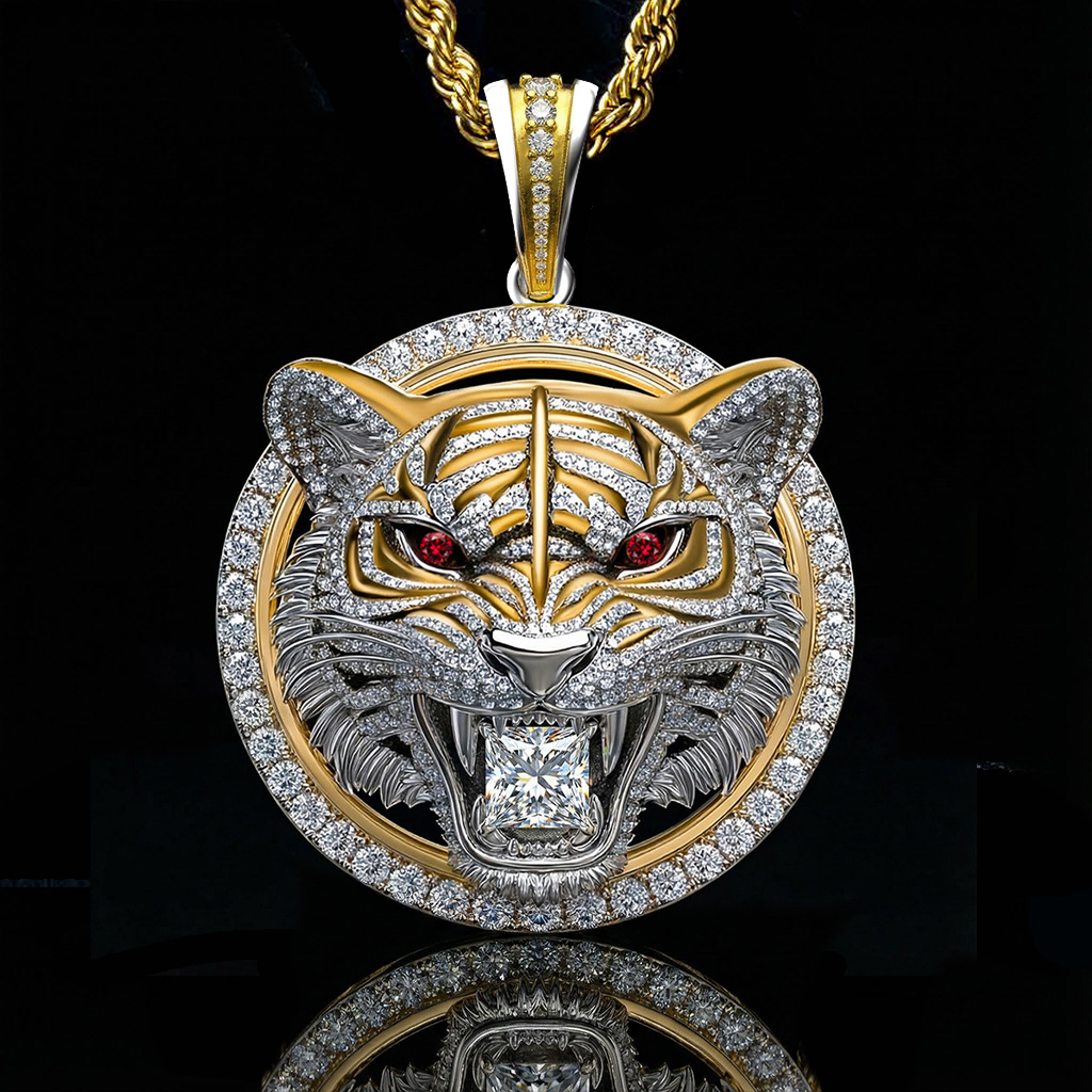 Two-tone Tiger Bites Princess Cut Diamond Pendant Moissanite