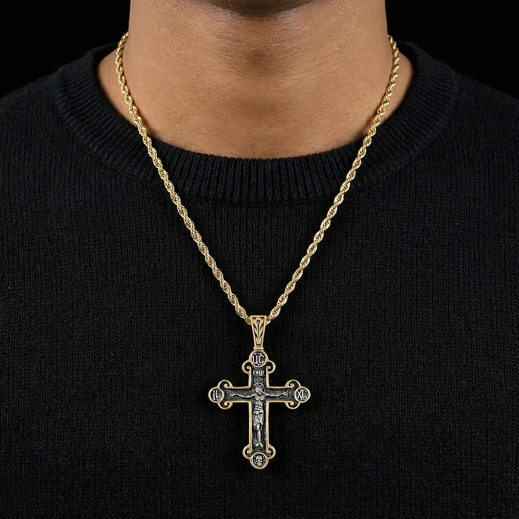 Stainless Steel Crucifix Cross Pendant Silver With Street Luxury Shine - Image 3