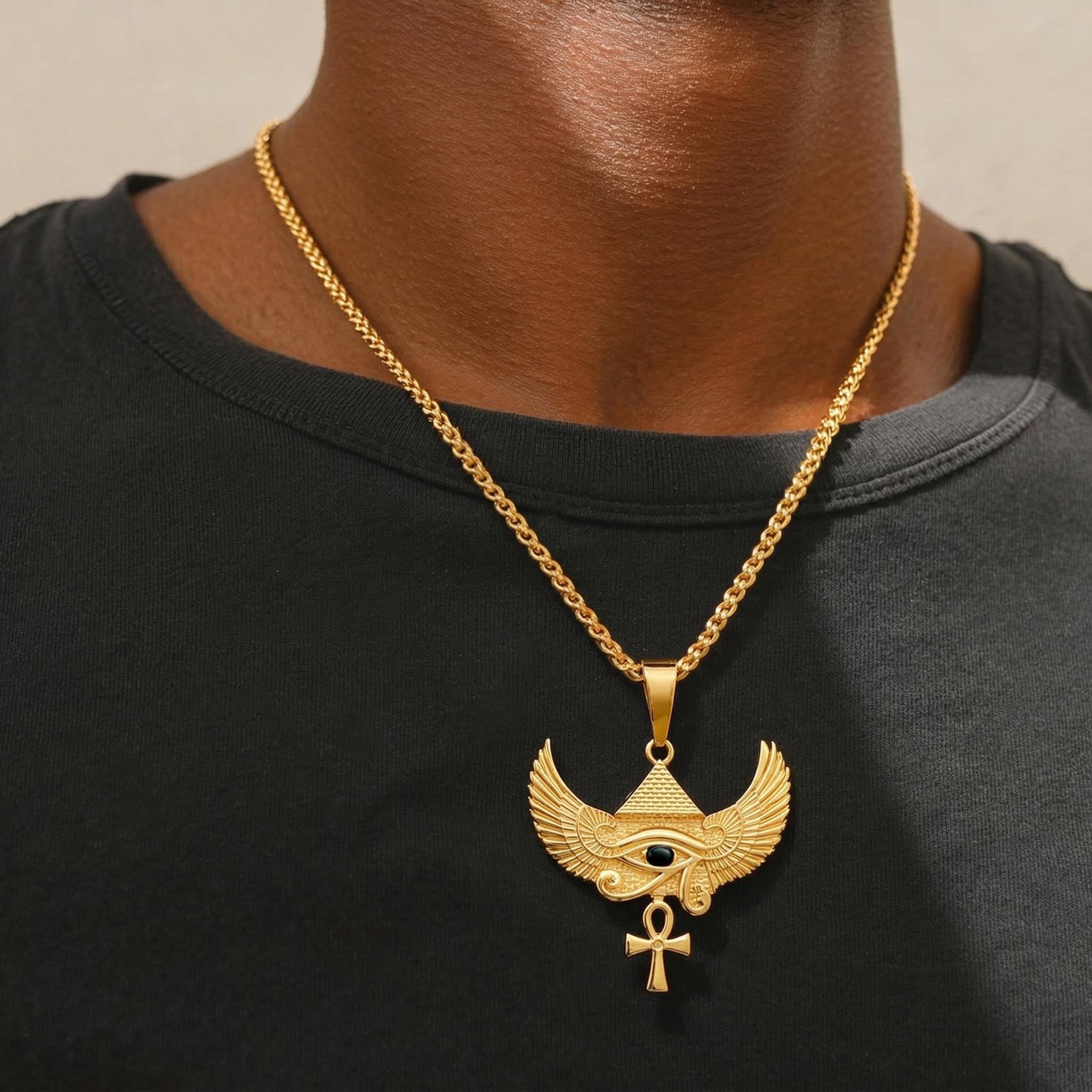 Egyptian Winged Pyramid Eye Of Horus Pendant With Street Luxury Shine - Image 4