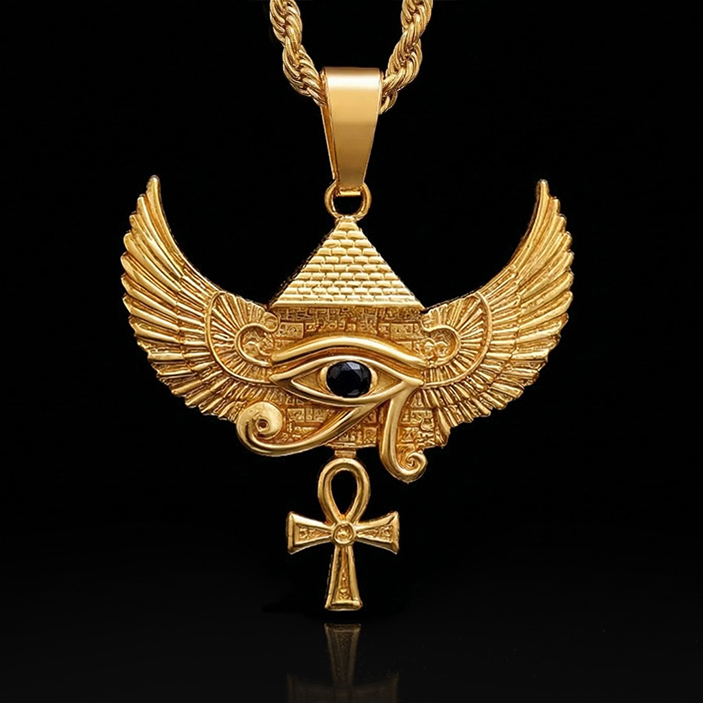 Egyptian Winged Pyramid Eye Of Horus Pendant With Street Luxury Shine