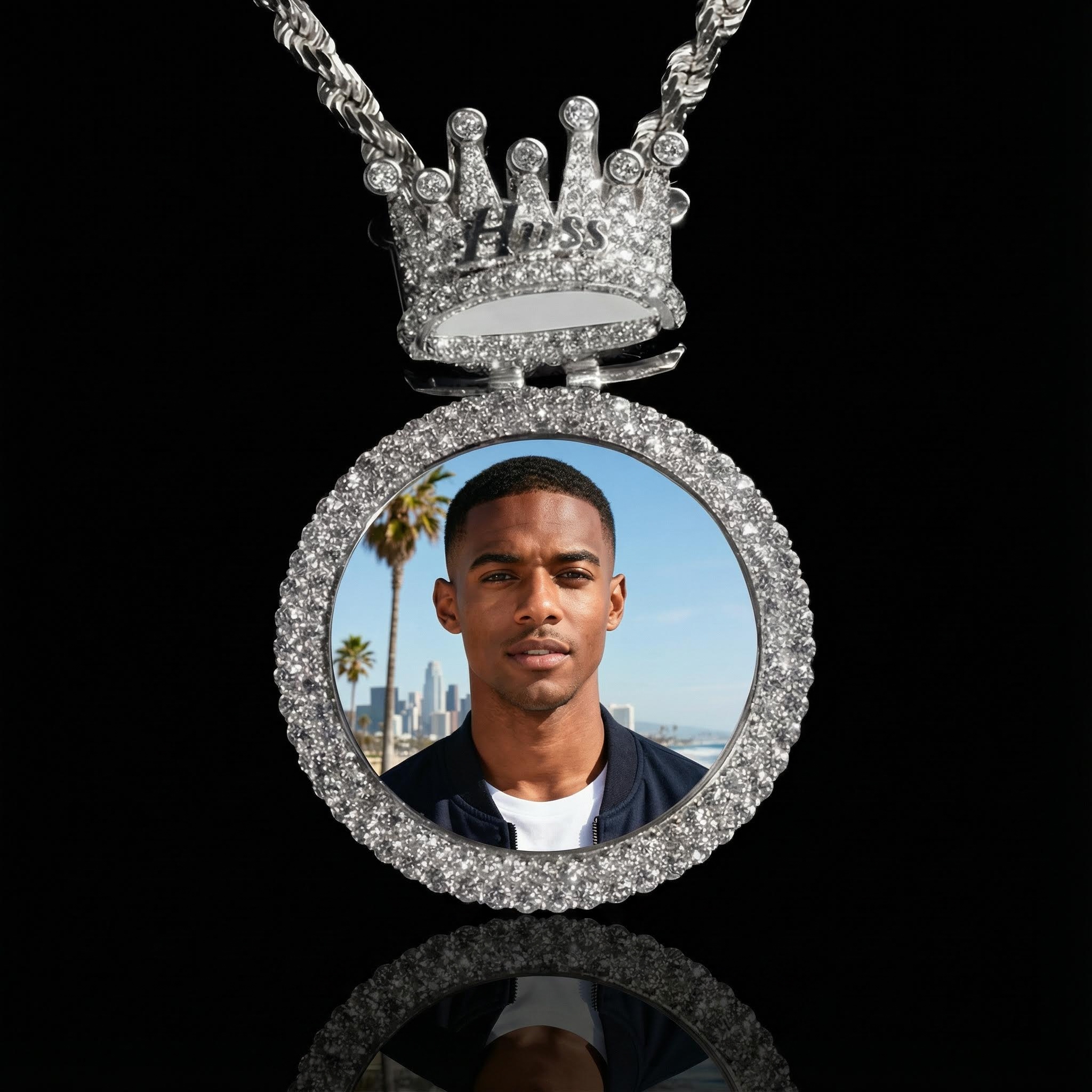 Iced Out Custom Photo & Name Crown Disc Pendant Moissanite - Image 4