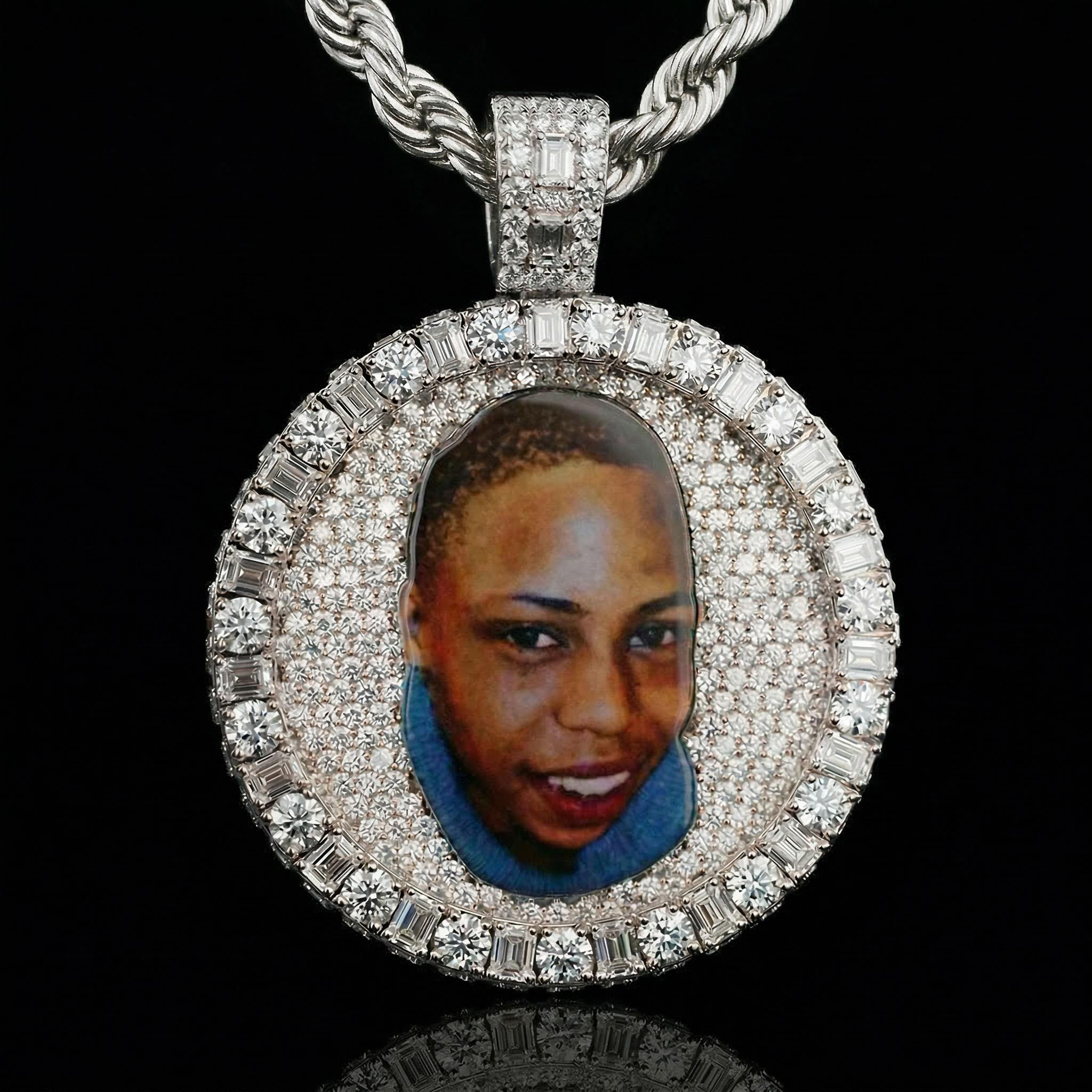Iced Out Out Baguette & Round Cut Custom Photo Pendant Moissanite - Image 3
