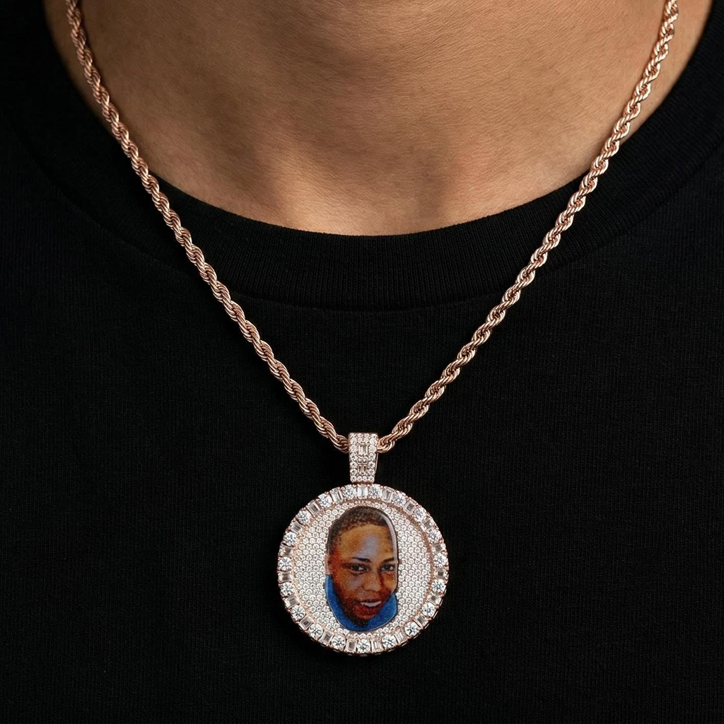 Iced Out Out Baguette & Round Cut Custom Photo Pendant Moissanite - Image 5