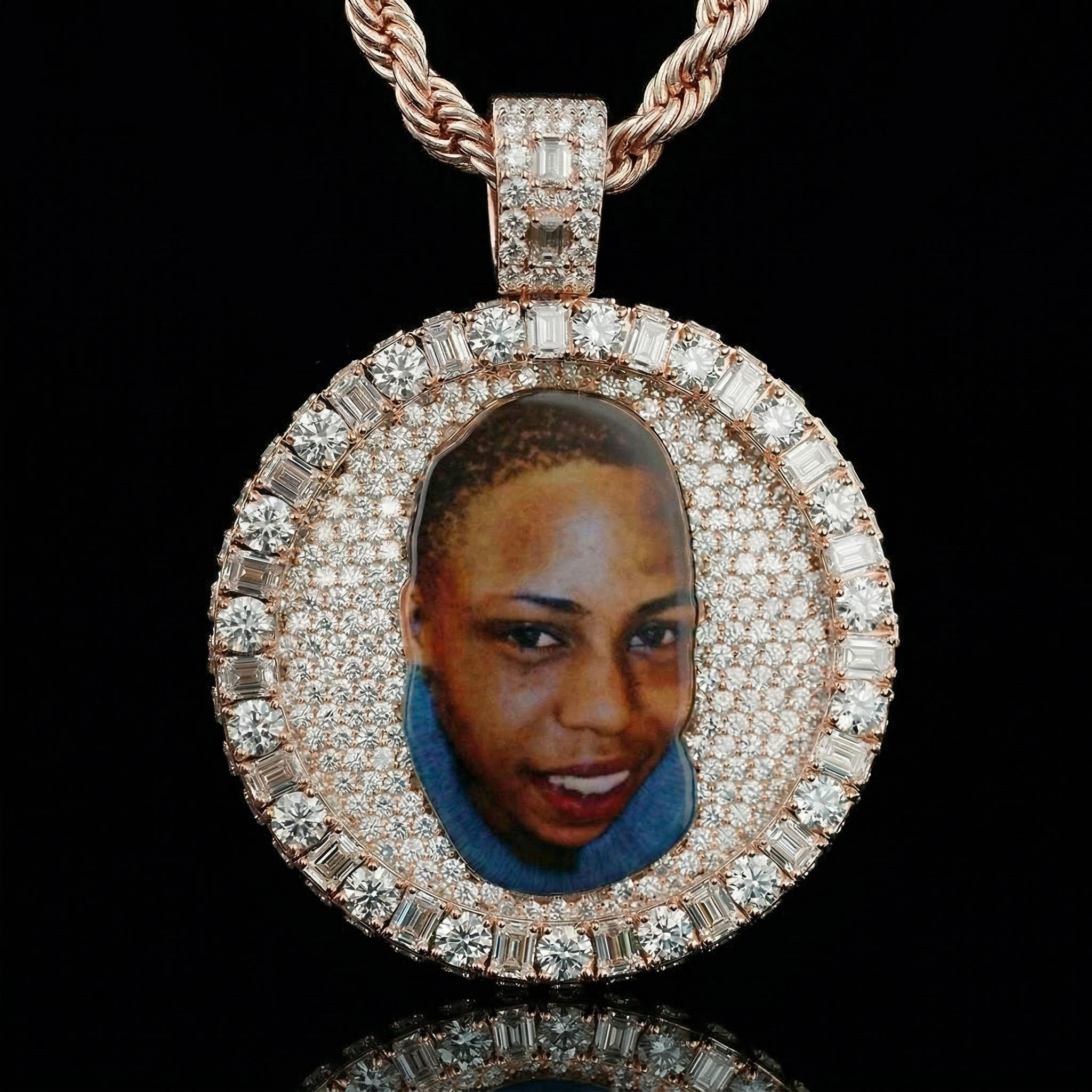 Iced Out Out Baguette & Round Cut Custom Photo Pendant Moissanite - Image 6