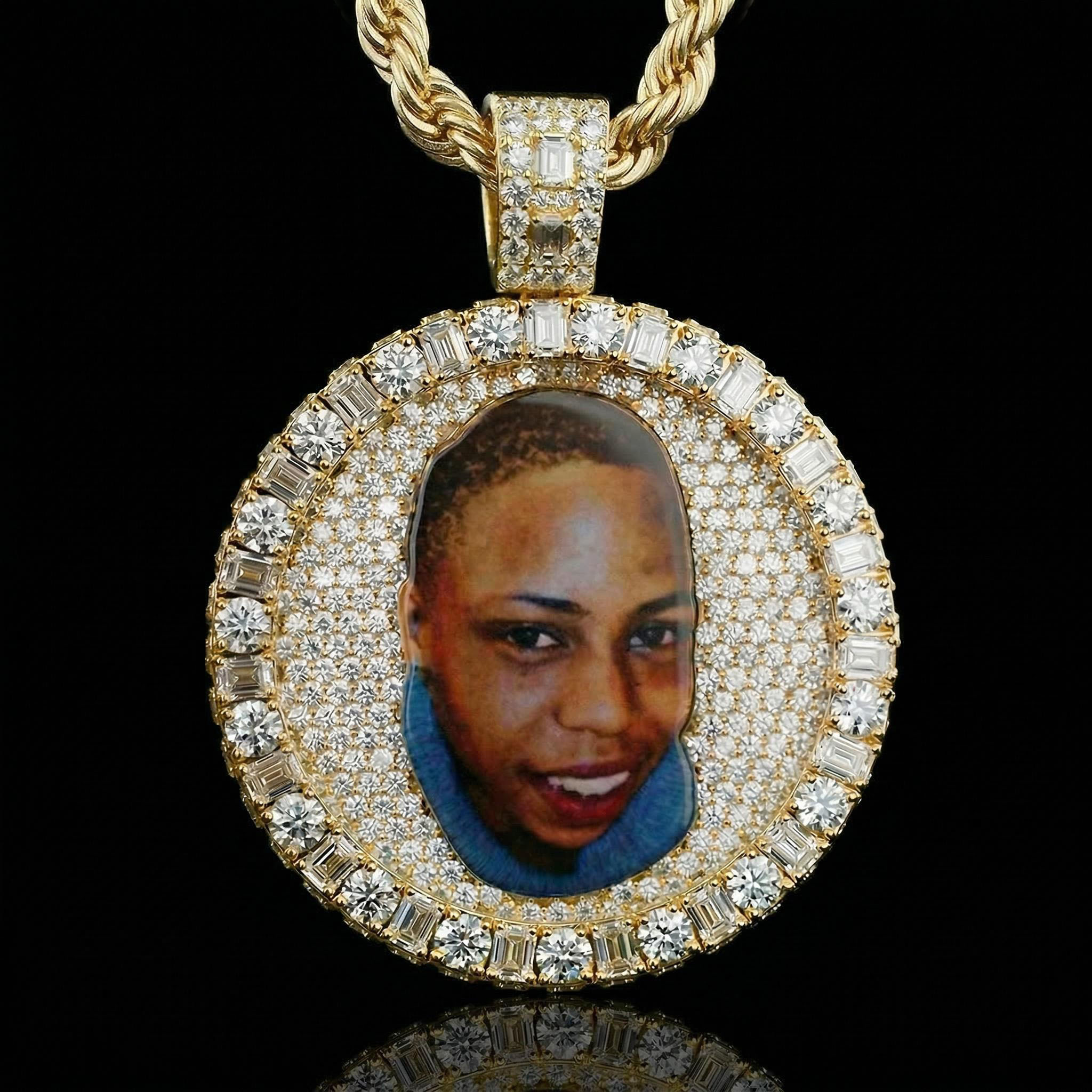 Iced Out Out Baguette & Round Cut Custom Photo Pendant Moissanite