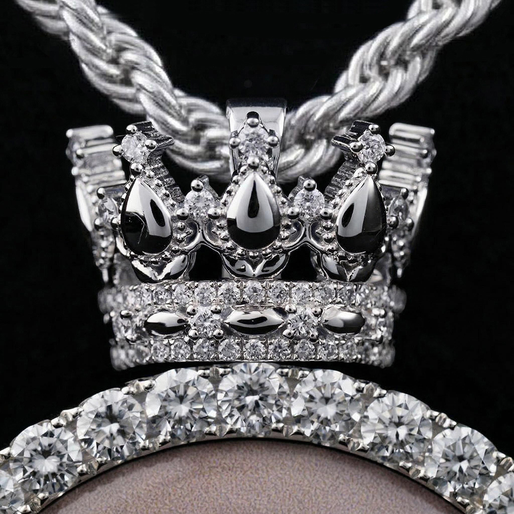 Icy-filled Crown Disc Custom Photo Pendant Silver With Street Luxury Shine - Image 3