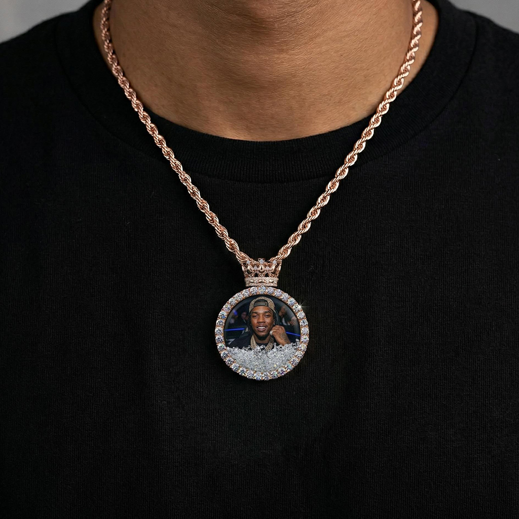 Icy-filled Crown Disc Custom Photo Pendant Silver With Street Luxury Shine - Image 4