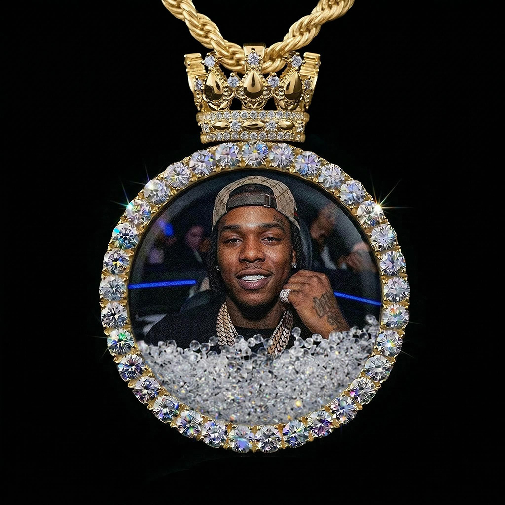 Icy-filled Crown Disc Custom Photo Pendant Silver With Street Luxury Shine - Image 5