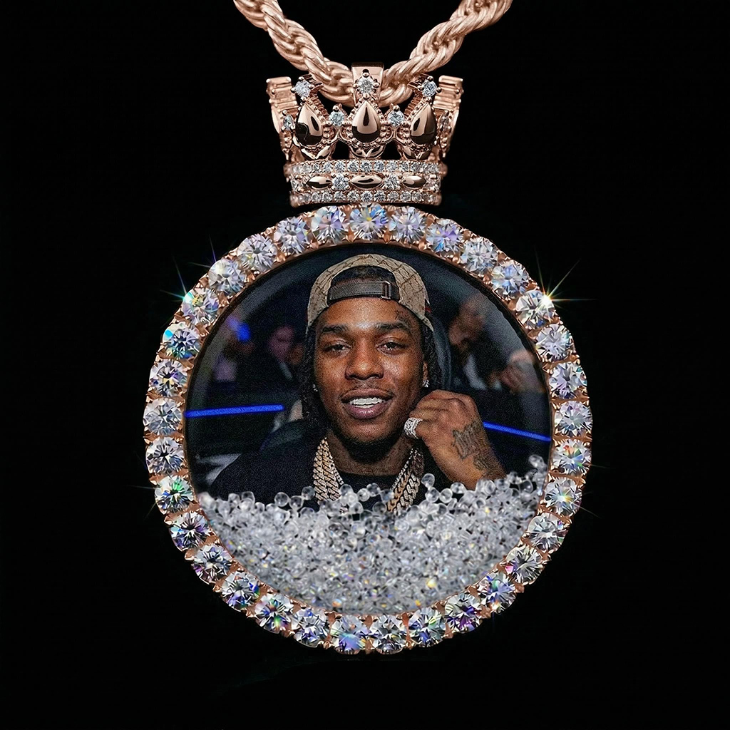 Icy-filled Crown Disc Custom Photo Pendant Silver With Street Luxury Shine - Image 6