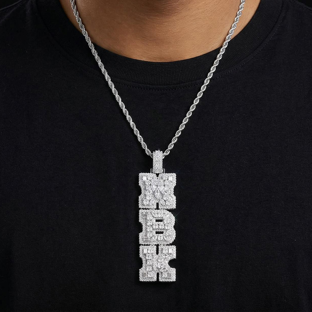 Iced Out Out Marquise&pear&round Cut Custom Letter Pendant Gold - Image 3