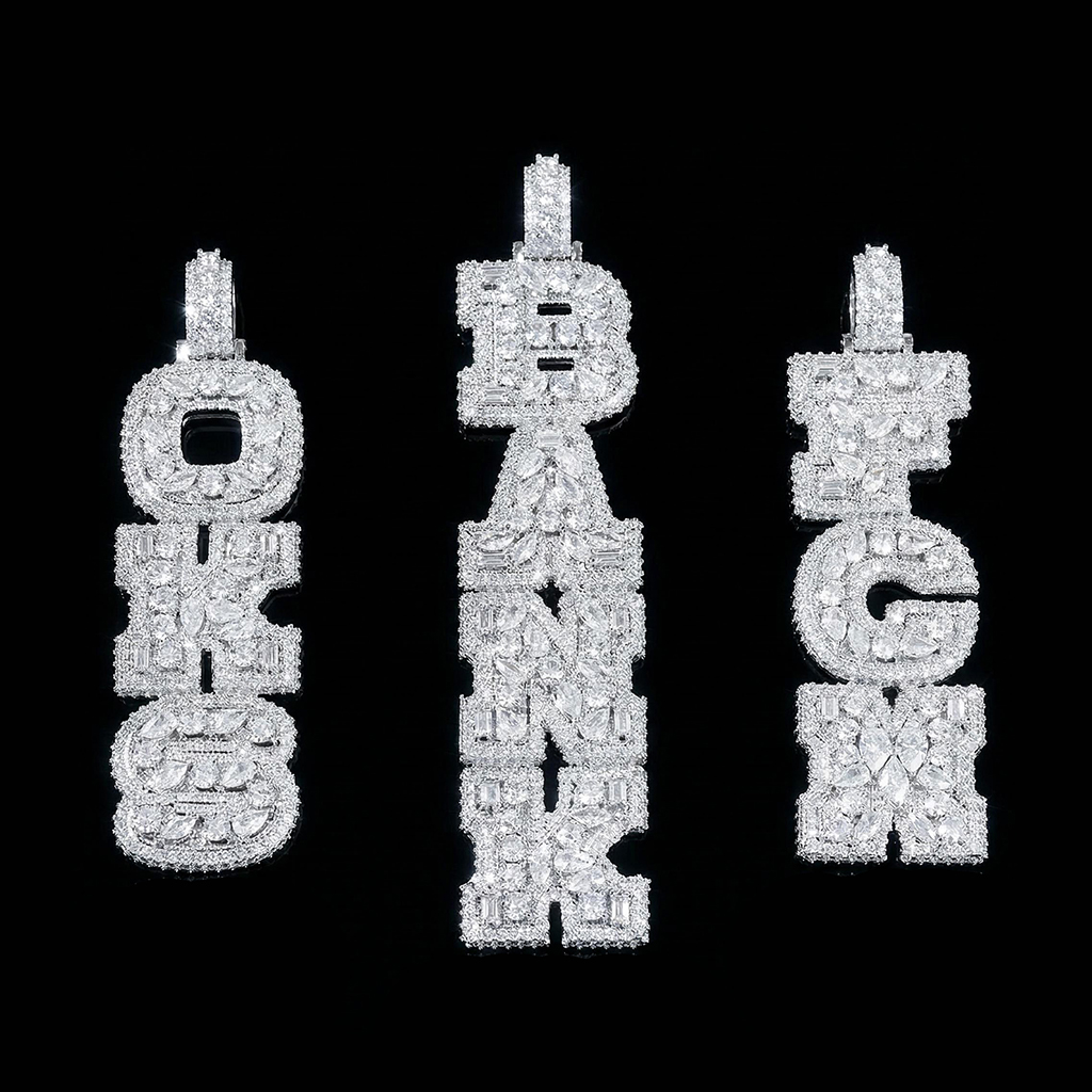 Iced Out Out Marquise&pear&round Cut Custom Letter Pendant Gold - Image 4