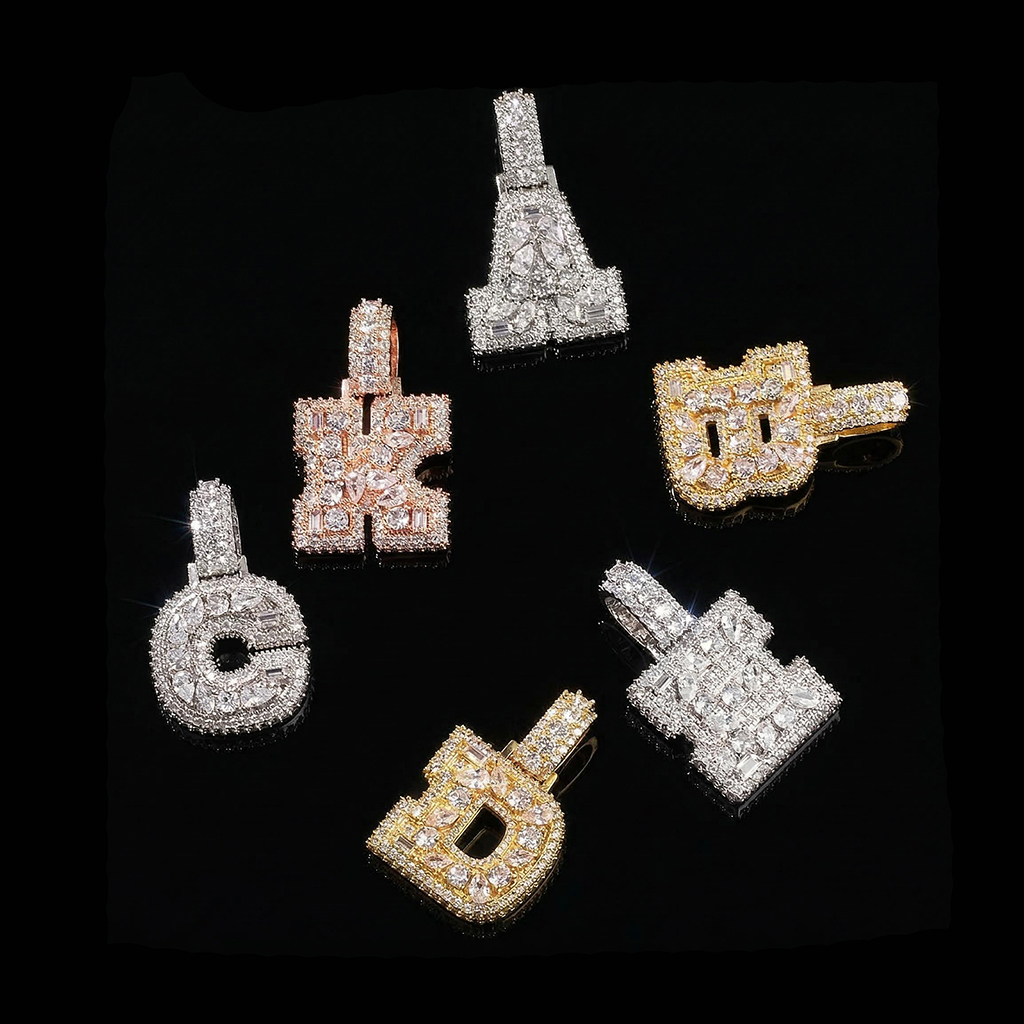 Iced Out Out Marquise&pear&round Cut Custom Letter Pendant Gold - Image 6