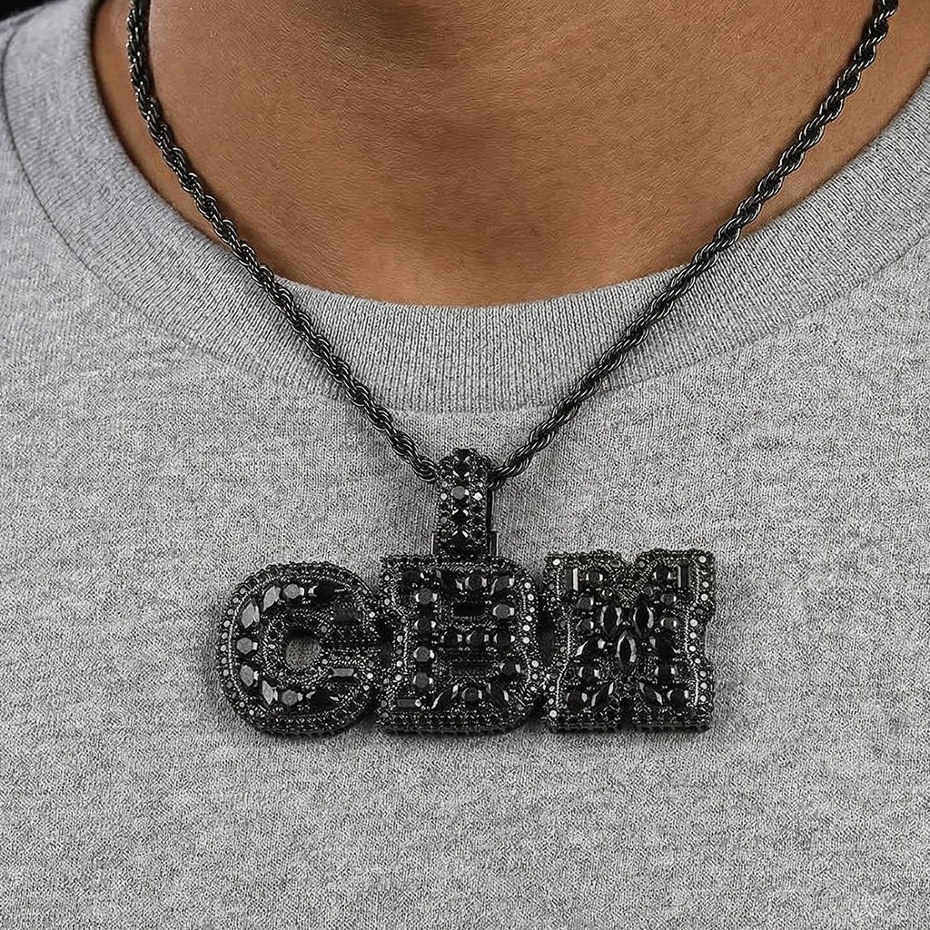 Iced Out Out Black Marquise&pear&round Cut Custom Name Pendant Gold - Image 3