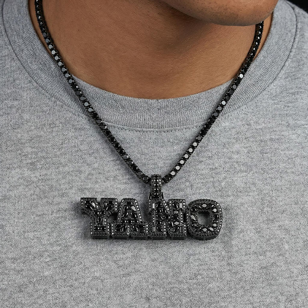 Iced Out Out Black Marquise&pear&round Cut Custom Name Pendant Gold - Image 5