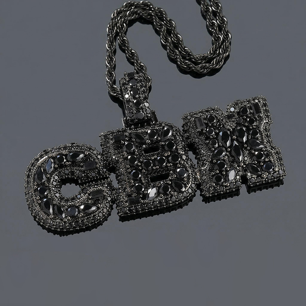 Iced Out Out Black Marquise&pear&round Cut Custom Name Pendant Gold - Image 6