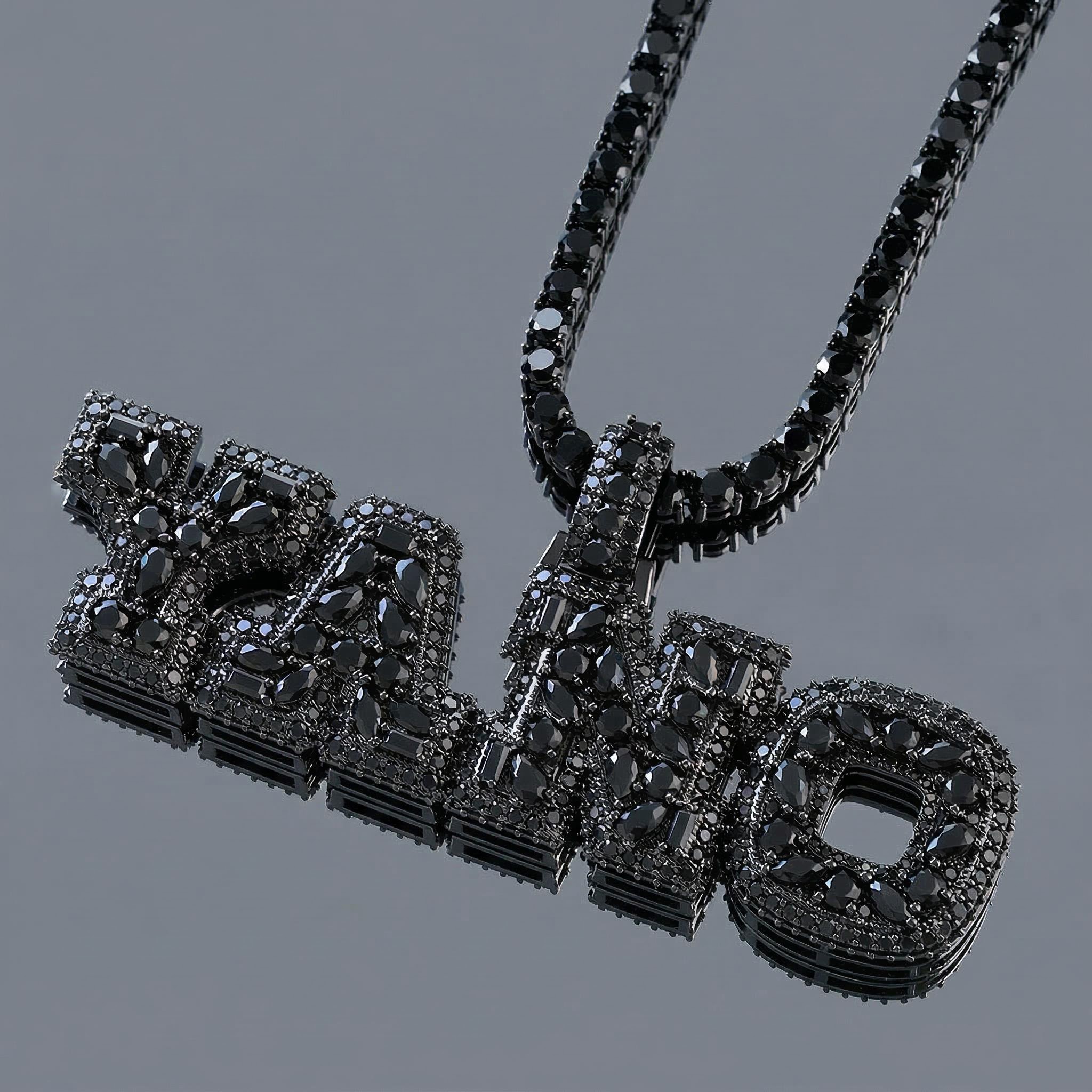 Iced Out Out Black Marquise&pear&round Cut Custom Name Pendant Gold