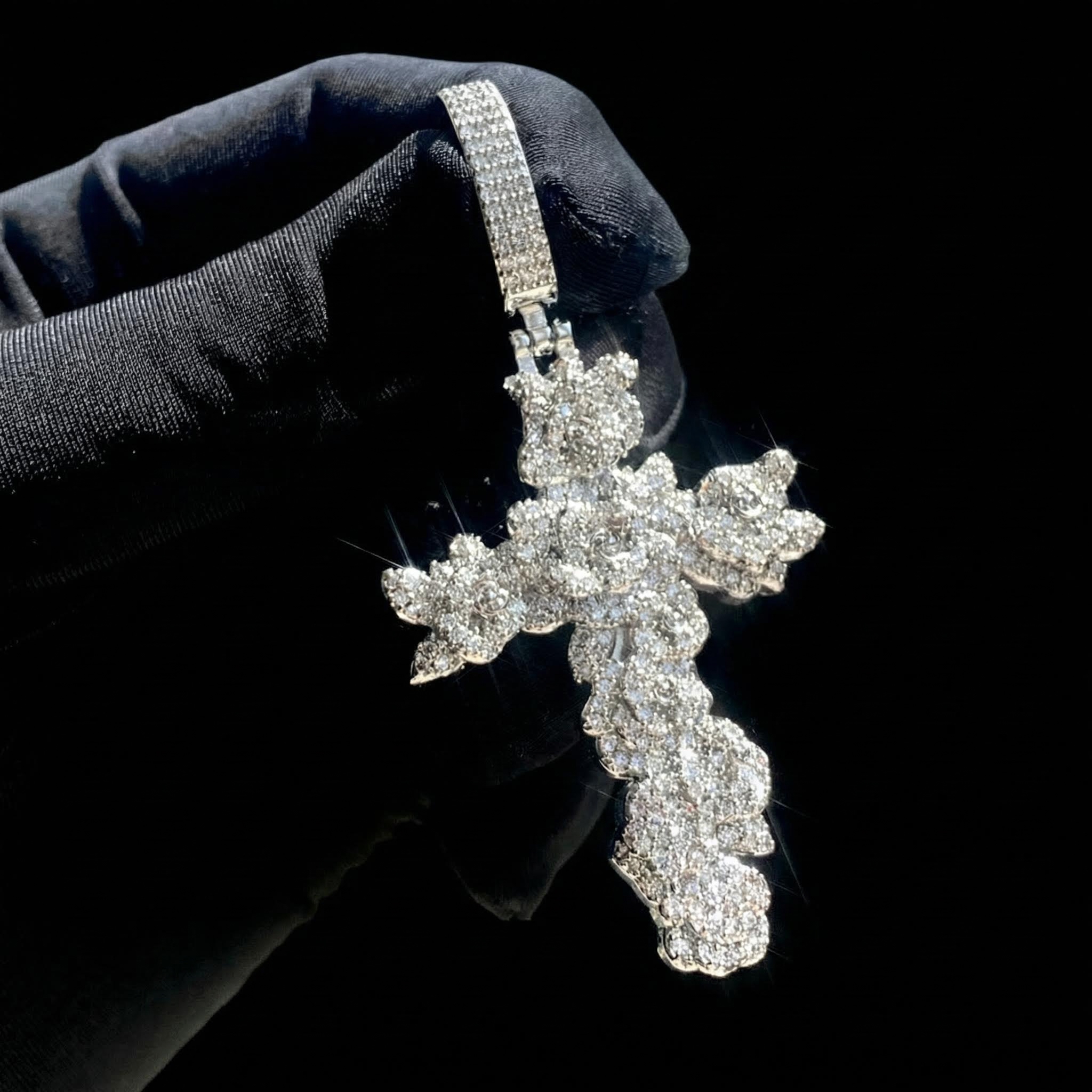 Iced Out Out Rose Cross Pendant Silver With Street Luxury Shine - Image 3