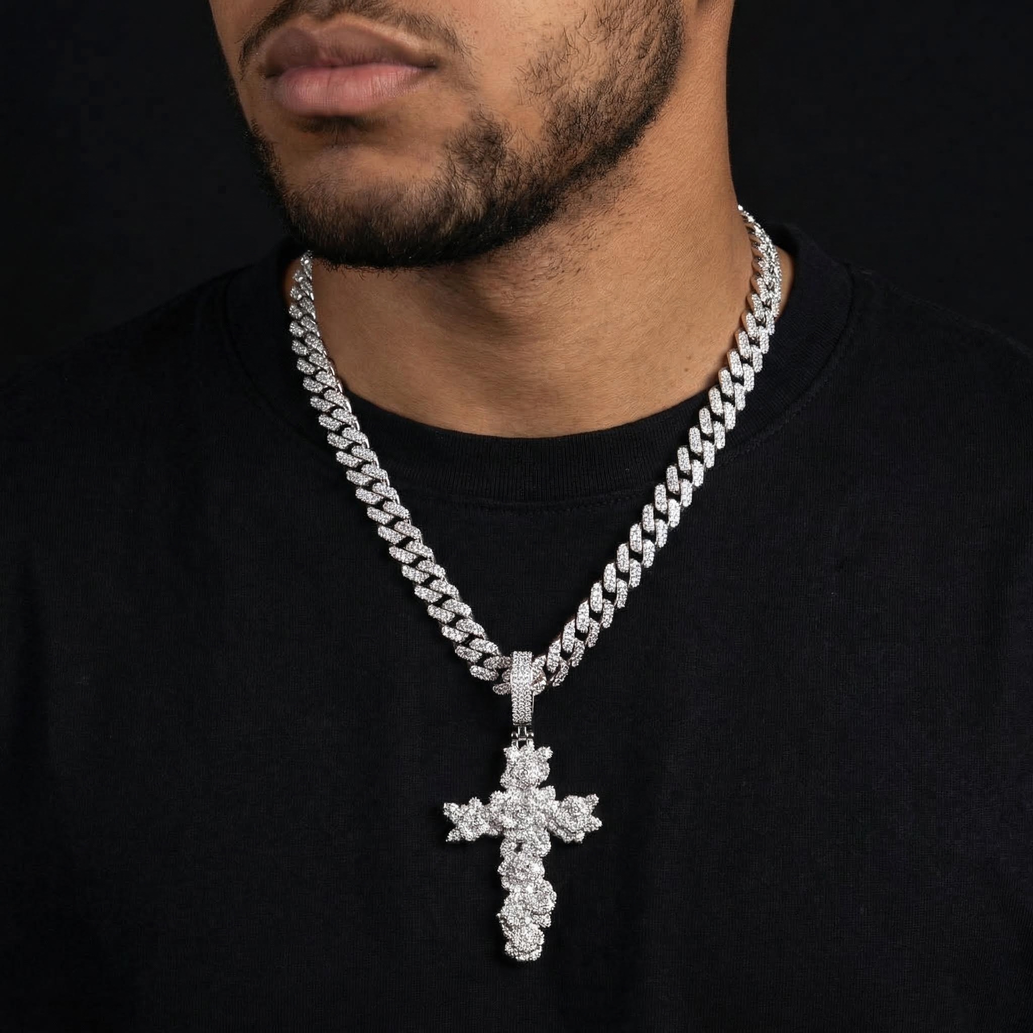 Iced Out Out Rose Cross Pendant Silver With Street Luxury Shine - Image 4