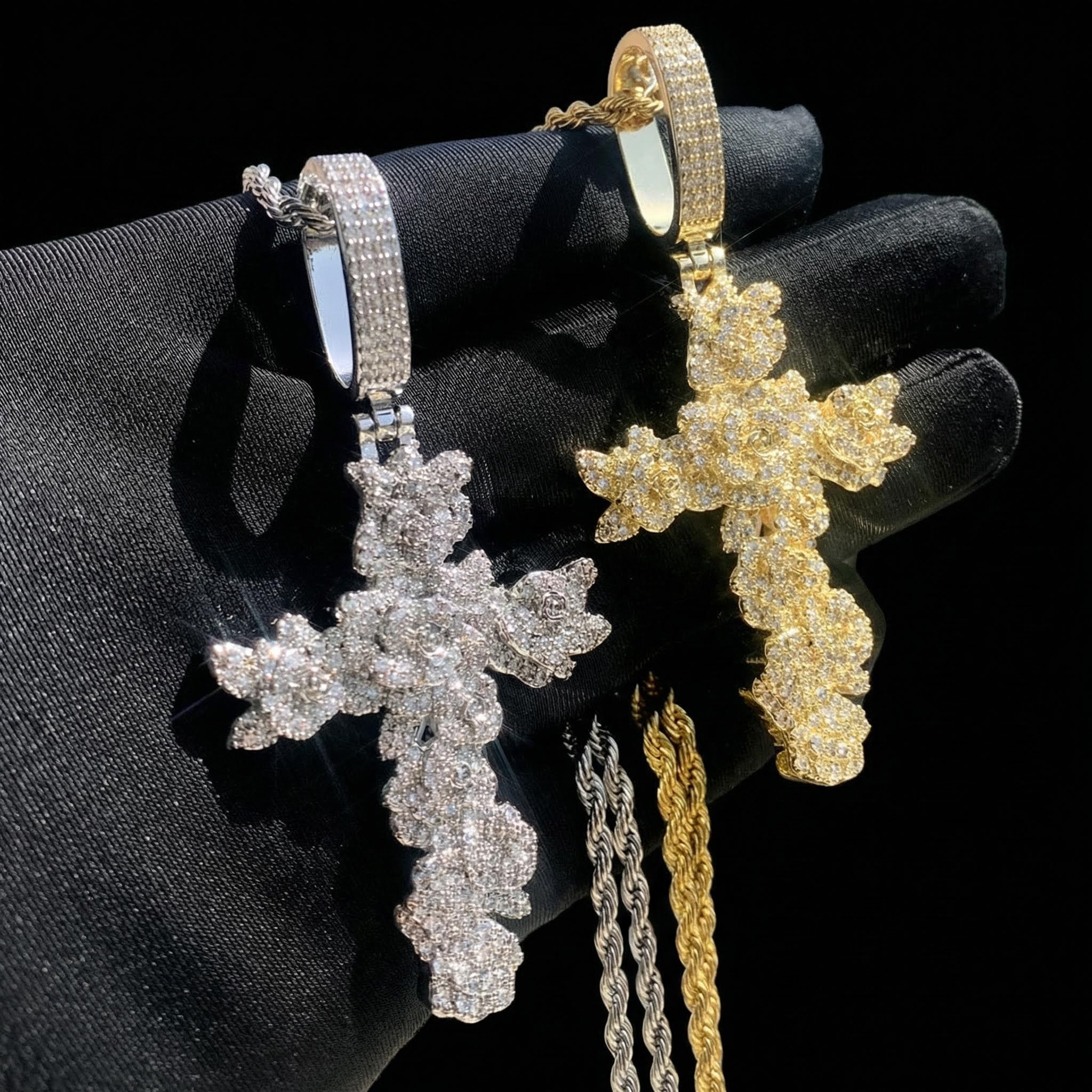 Iced Out Out Rose Cross Pendant Silver With Street Luxury Shine - Image 5