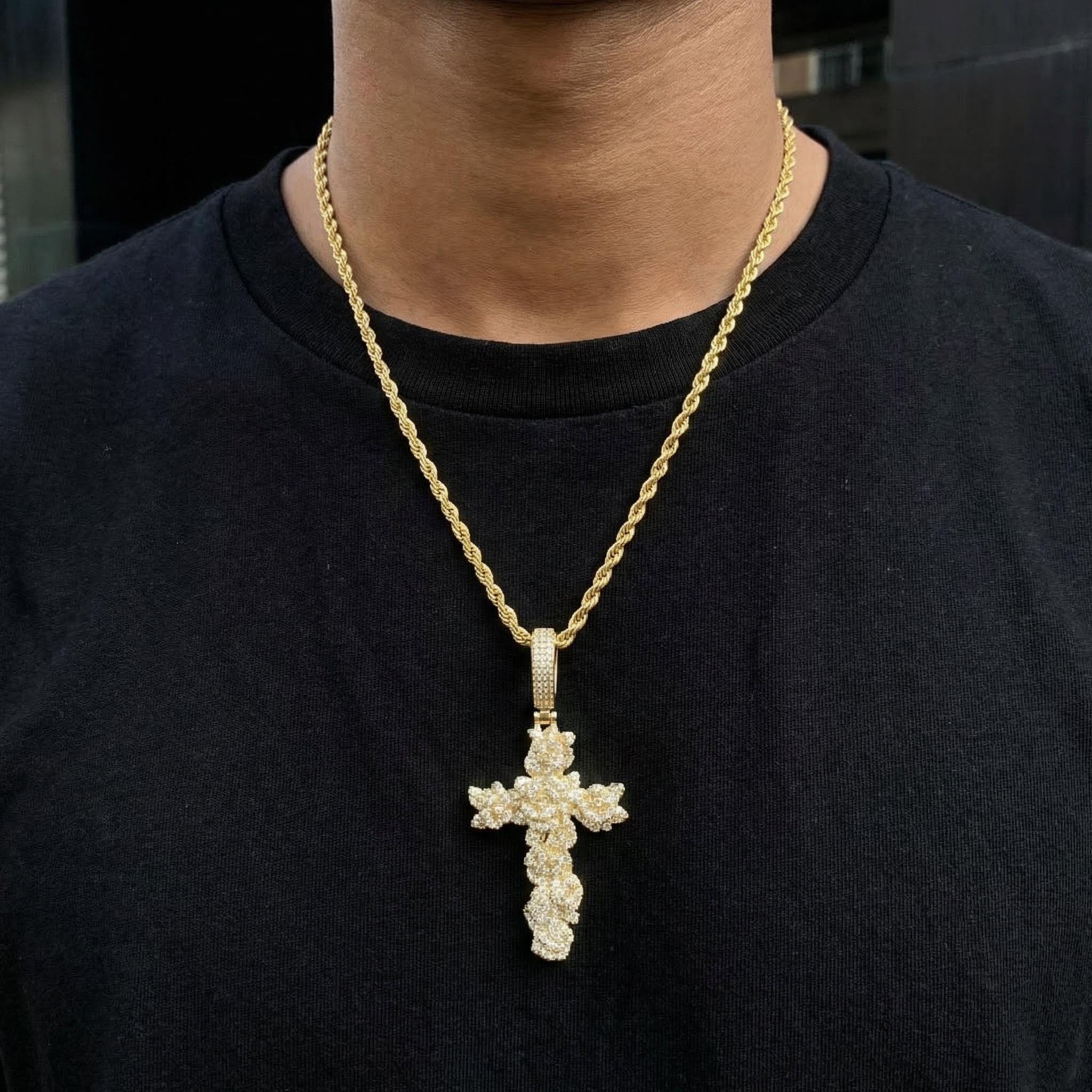 Iced Out Out Rose Cross Pendant Silver With Street Luxury Shine - Image 6