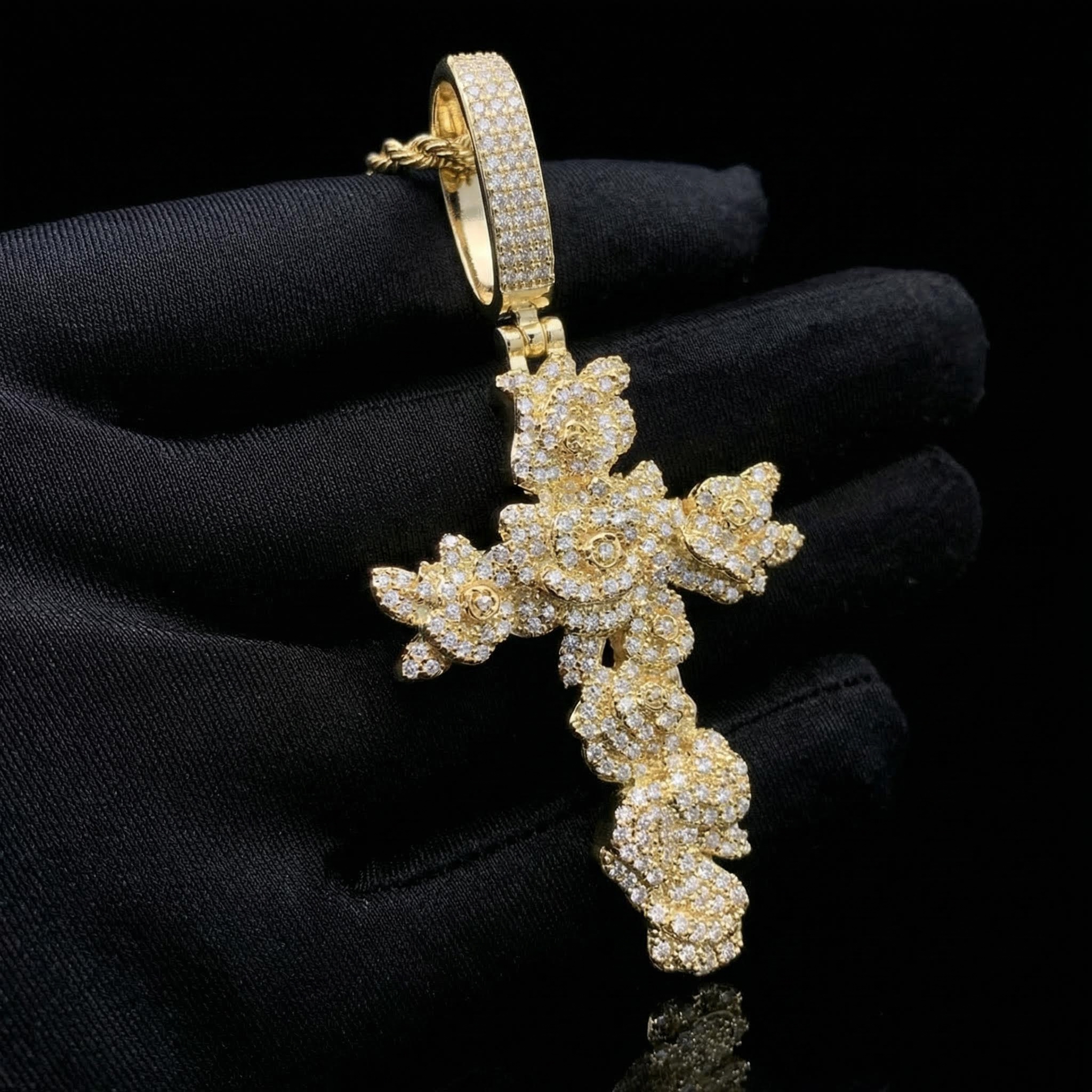 Iced Out Out Rose Cross Pendant Silver With Street Luxury Shine - Image 7