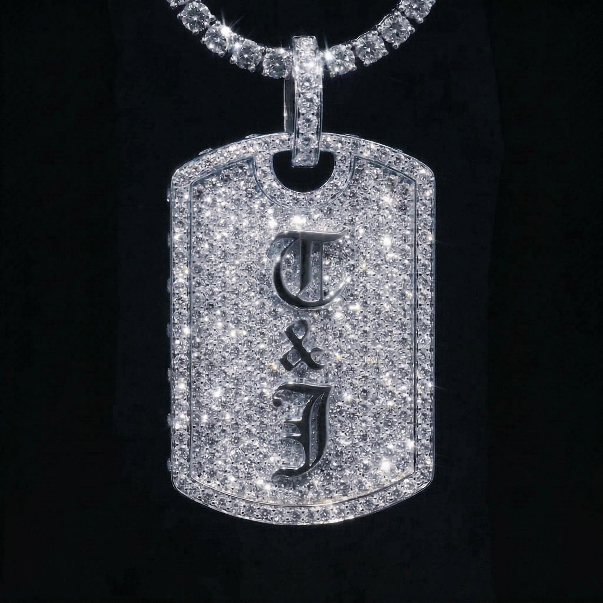 Iced Out Out Old English Custom Name Dog Tag Pendant Moissanite - Image 3