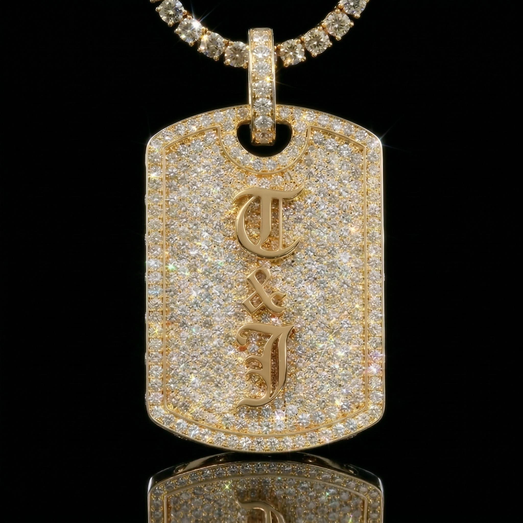 Iced Out Out Old English Custom Name Dog Tag Pendant Moissanite