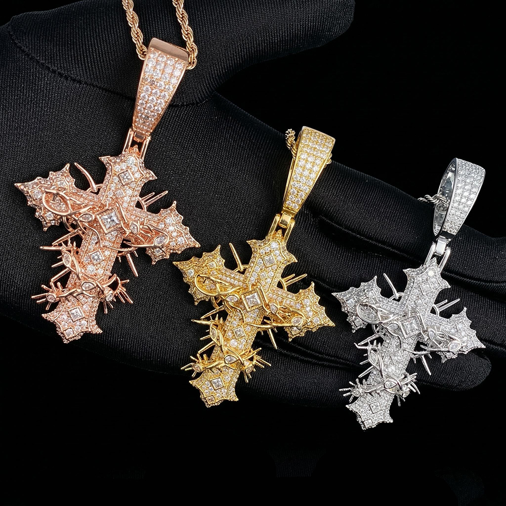 Iced Out Out Thorn Cross Pendant Silver With Street Luxury Shine - Image 4