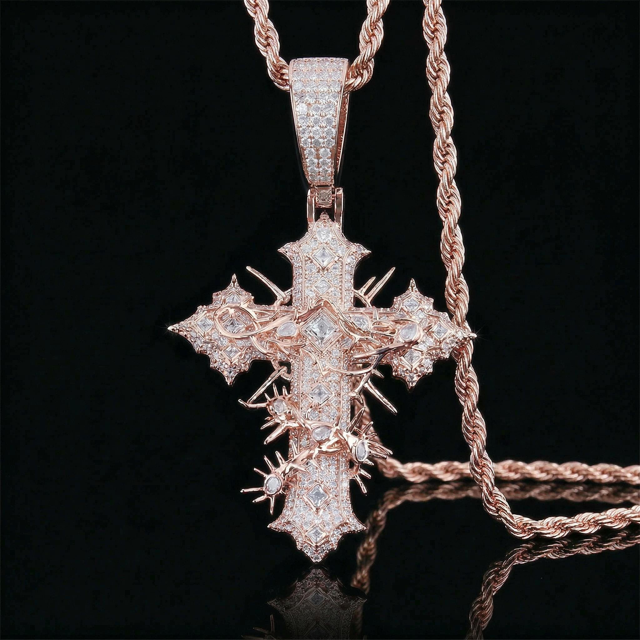 Iced Out Out Thorn Cross Pendant Silver With Street Luxury Shine - Image 6