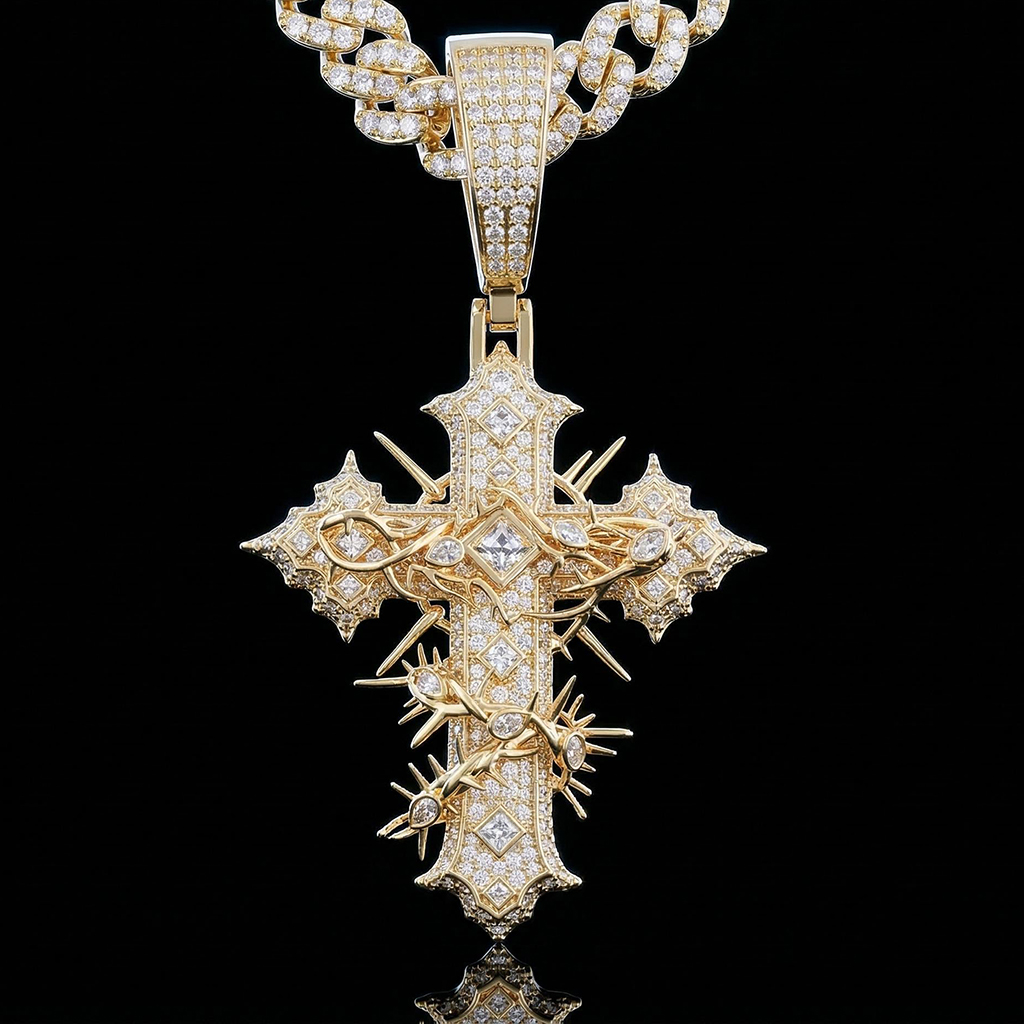 Iced Out Out Thorn Cross Pendant Silver With Street Luxury Shine