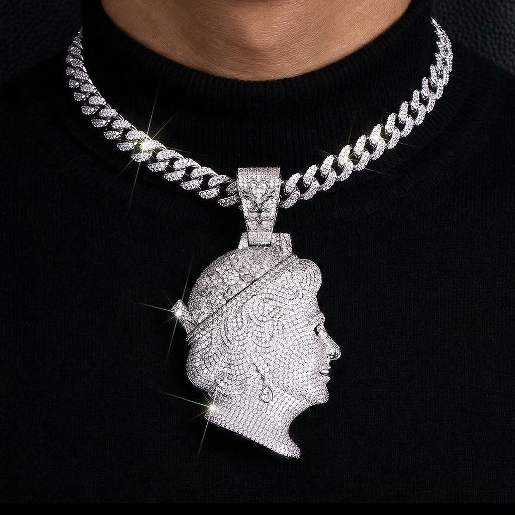Iced Out Out Dual Queen Elizabeth Pendant Silver With Street Luxury Shine - Image 3