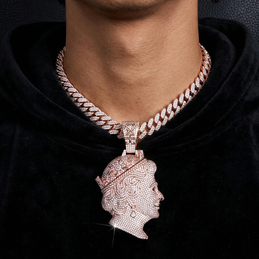 Iced Out Out Dual Queen Elizabeth Pendant Silver With Street Luxury Shine - Image 5
