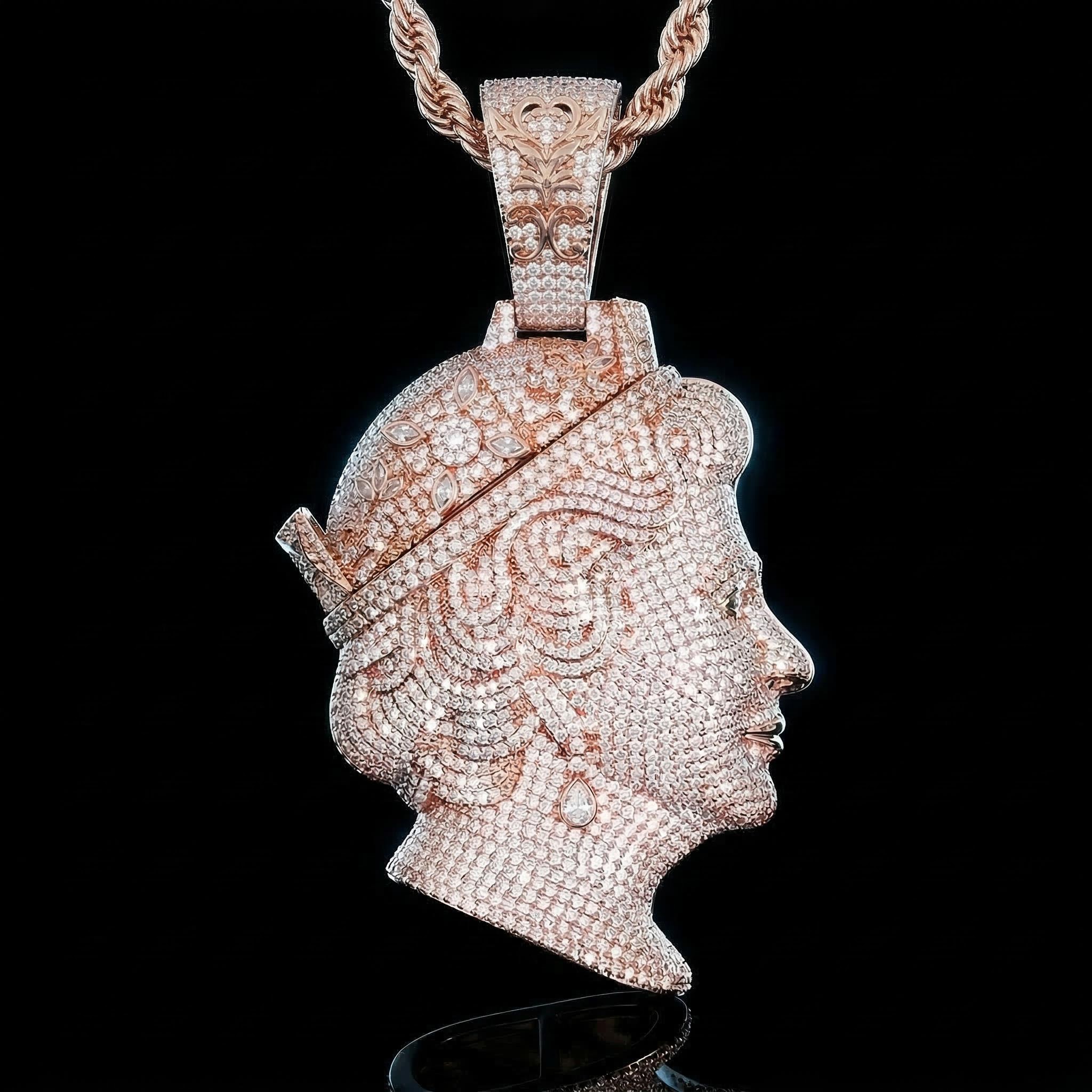 Iced Out Out Dual Queen Elizabeth Pendant Silver With Street Luxury Shine - Image 6