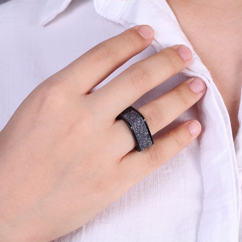 Black And Grey Stardust Square Ring Bold Statement Style With Street Luxury - Image 4