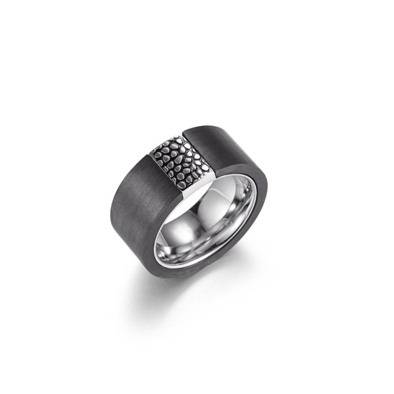 Reptile Texture Matt Black Carbon Ring Silver With Street Luxury Shine - Image 4