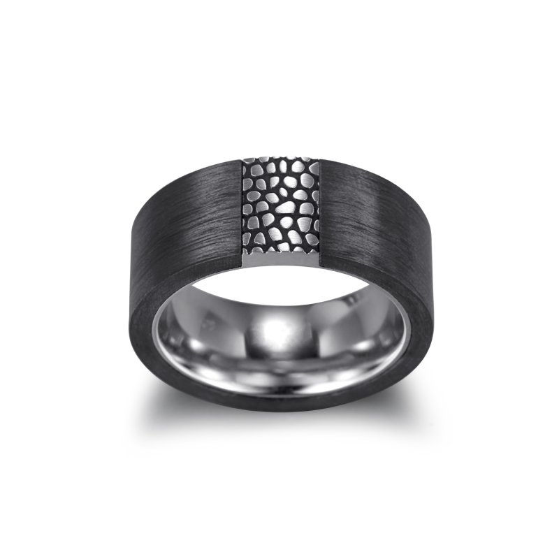 Reptile Texture Matt Black Carbon Ring Silver With Street Luxury Shine - Image 5