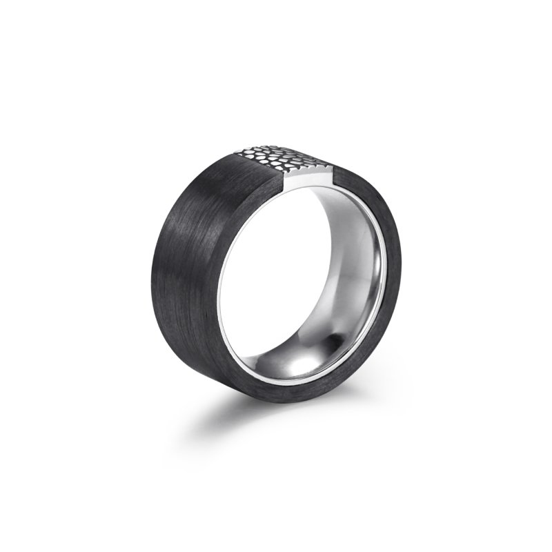 Reptile Texture Matt Black Carbon Ring Silver With Street Luxury Shine - Image 6