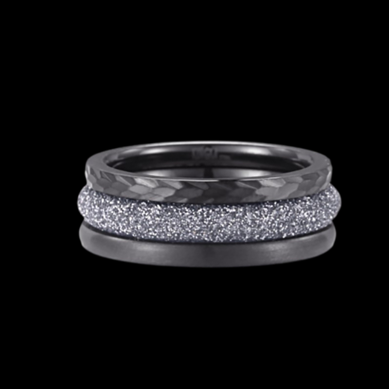 Black And Grey 3pcs Stacking Stainless Steel Ring Set Silver - Image 3