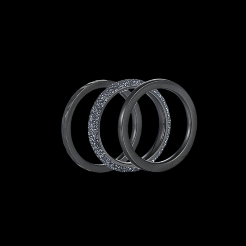 Black And Grey 3pcs Stacking Stainless Steel Ring Set Silver - Image 4