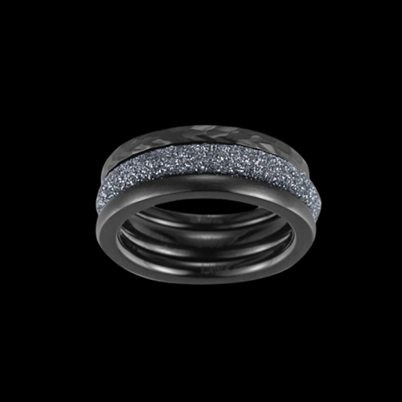 Black And Grey 3pcs Stacking Stainless Steel Ring Set Silver - Image 5