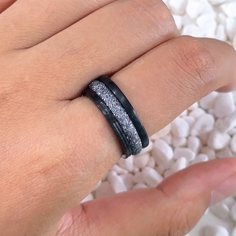Black And Grey 3pcs Stacking Stainless Steel Ring Set Silver