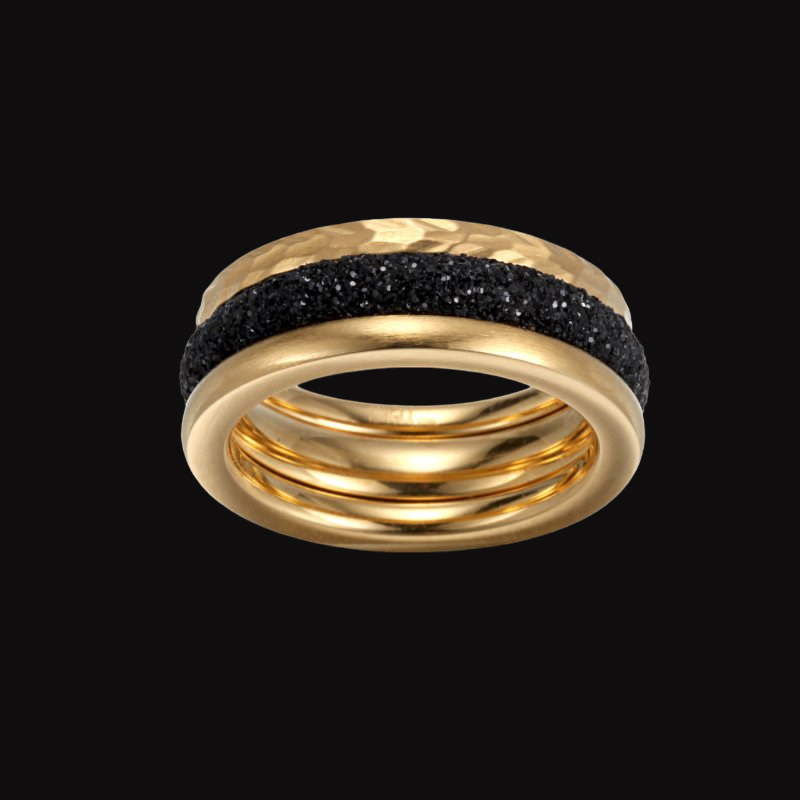 Black Stardust 3pcs Ring In Gold Gold With Bold Statement Appeal