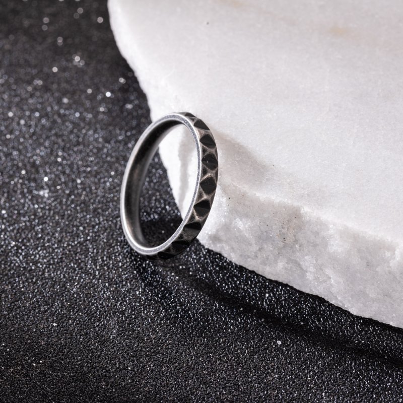 Vintage Silver Pyramid Stainless Steel Band Ring With Street Luxury Shine - Image 3