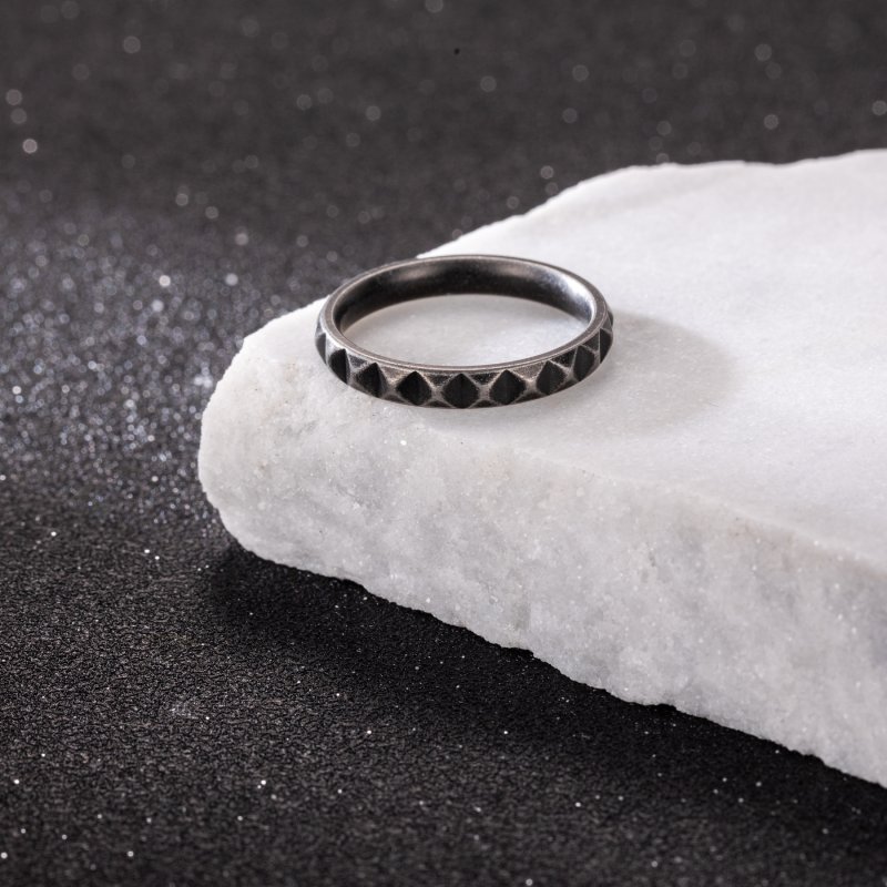 Vintage Silver Pyramid Stainless Steel Band Ring With Street Luxury Shine - Image 4